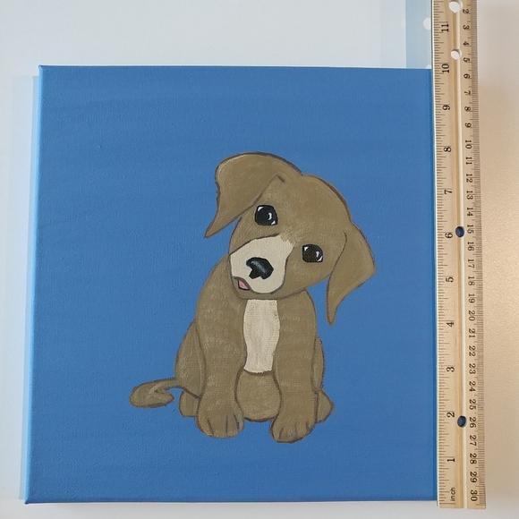Handmade Puppy Dog Painting Canvas 10"x10" Wall Art Decor - Picture 8 of 12